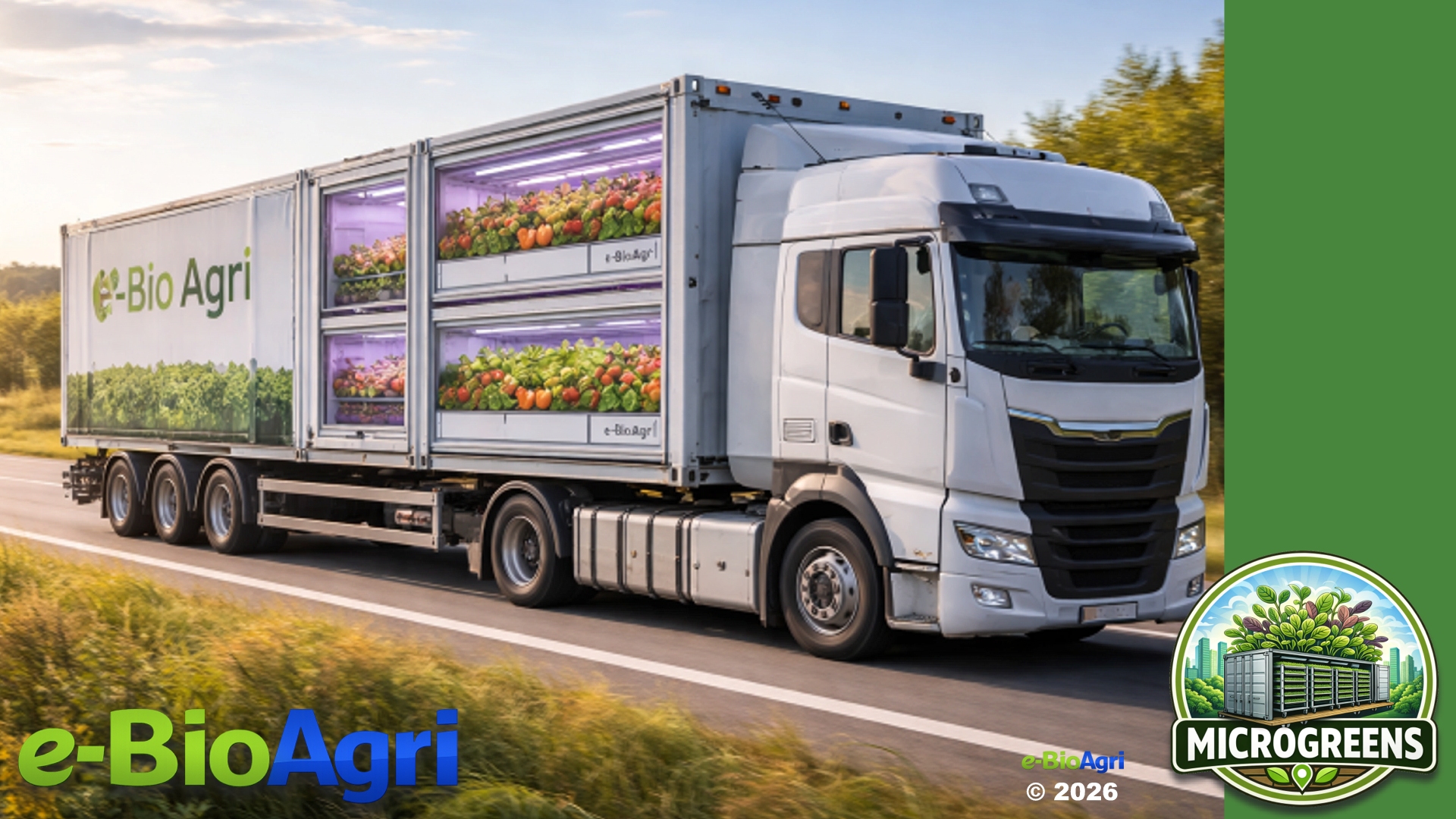 Container e-BioAgri trasportato su autocarro