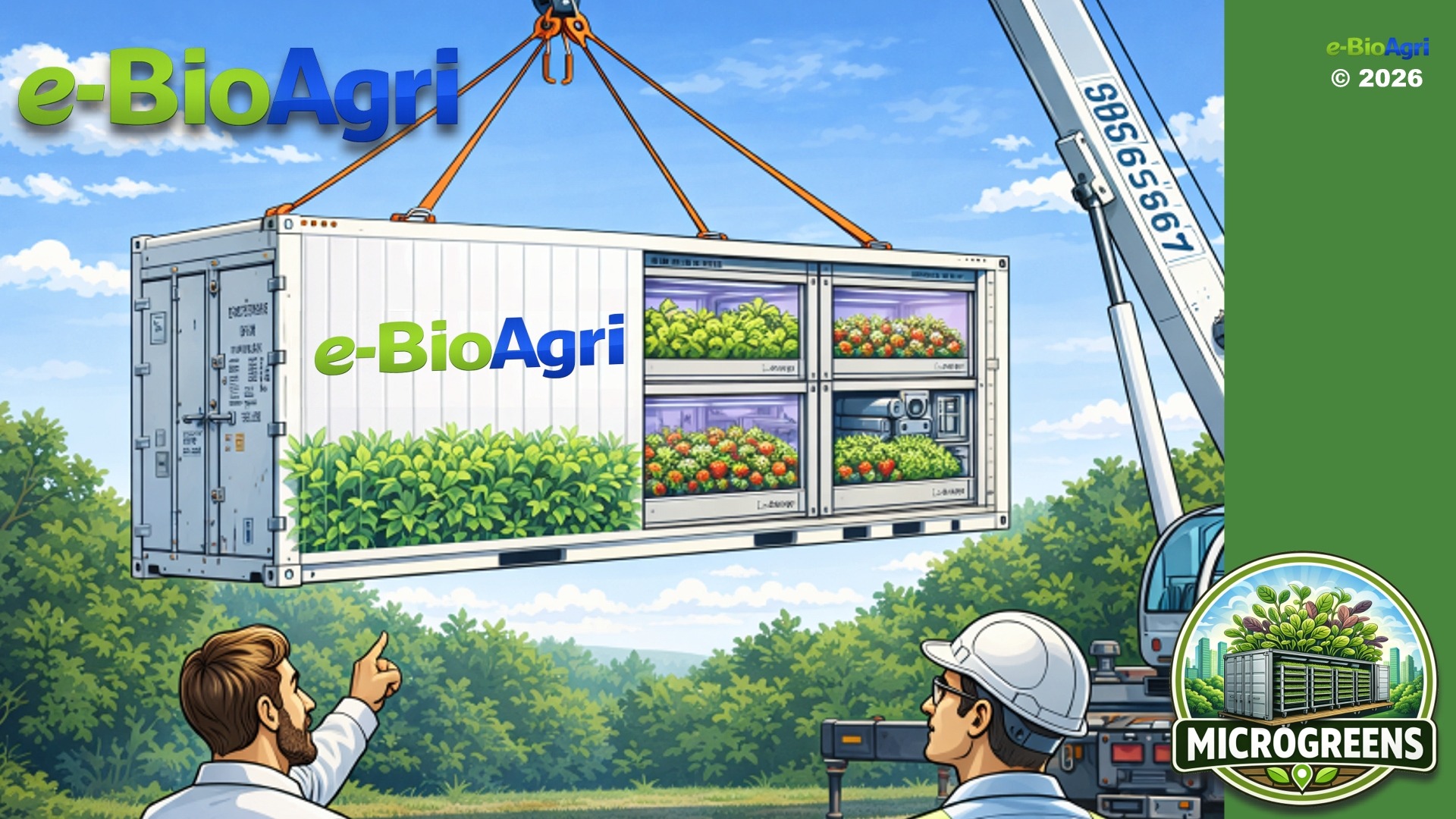 Installazione di un container e-BioAgri mediante gru